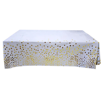 White Plastic Tablecover With Gold Dots