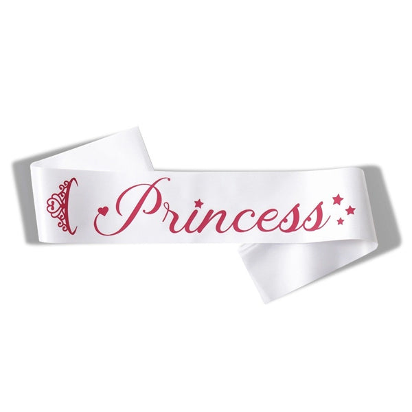 Princess White Sash With Pink Text