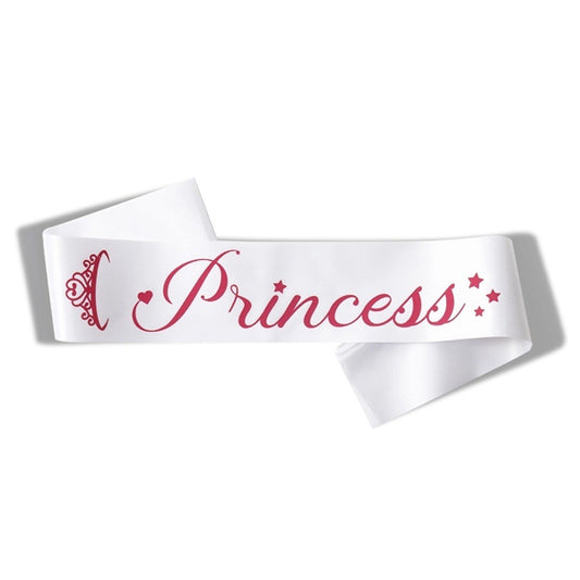 Princess White Sash With Pink Text