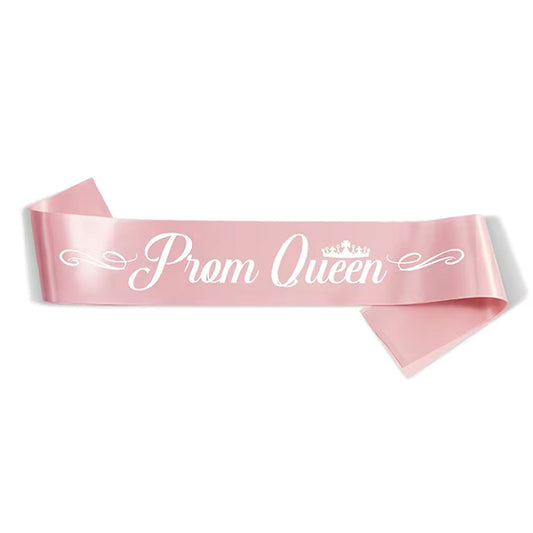 Pink Prom Queen Sash with White Text