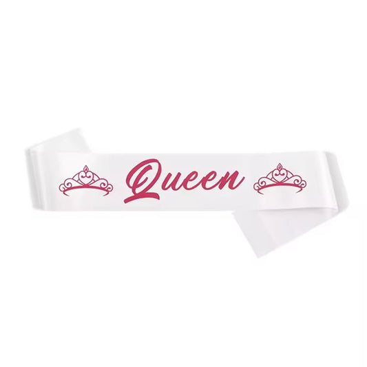 Queen White Sash Hot Pink Text