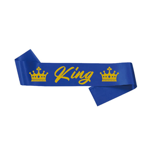 Blue King Sash With Gold Text
