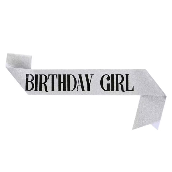 Sash Birthday Girl Glitter Silver