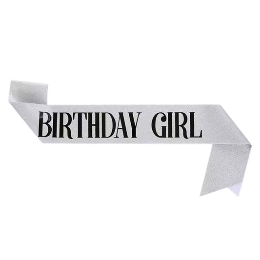 Sash Birthday Girl Glitter Silver