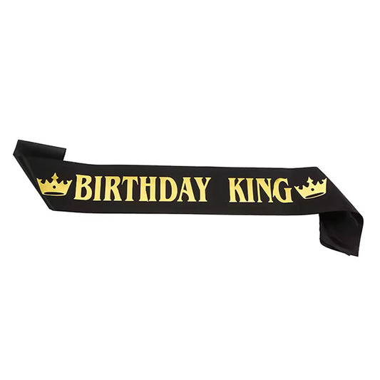 Black Birthday King Sash With Gold Text