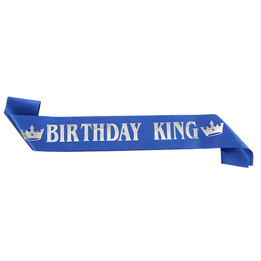 Blue Birthday King Sash With Silver text