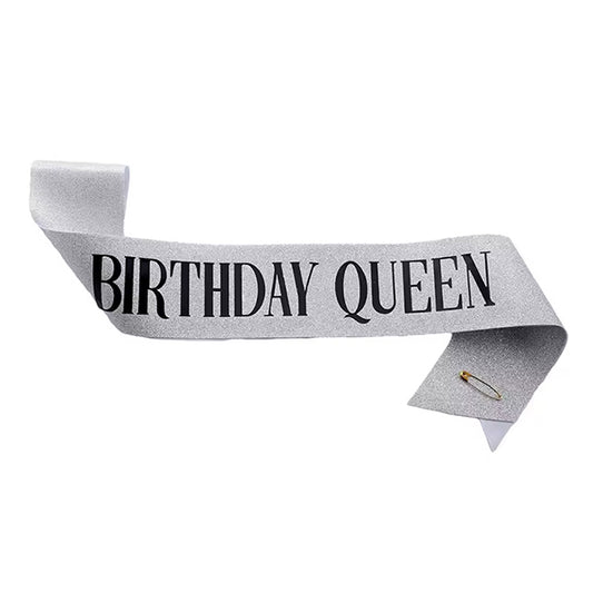 Birthday Queen Glitter Silver Sash