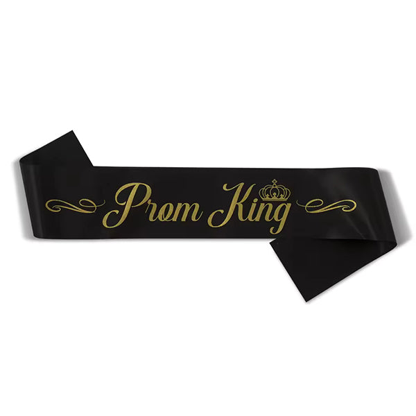 Black Prom King Sash With Gold Text