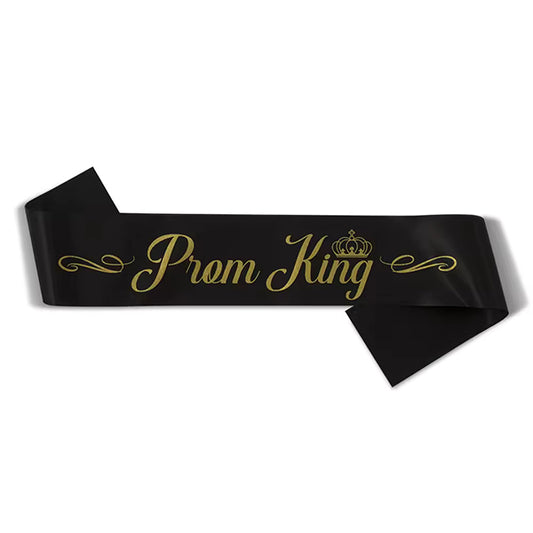 Black Prom King Sash With Gold Text