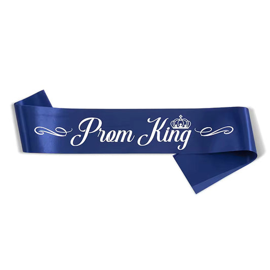 Blue Prom King Sash With White Text