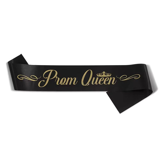 Black Prom Queen Sash  With Gold Text