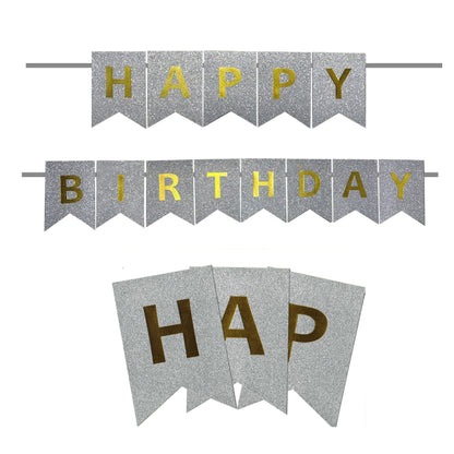 Glitter Silver Color Birthday Banner