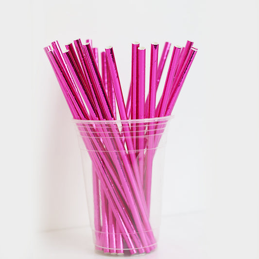 Metallic Hot Pink Paper Straws