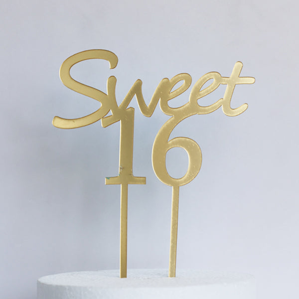 Gold Acrylic Sweet 16 Cake Topper