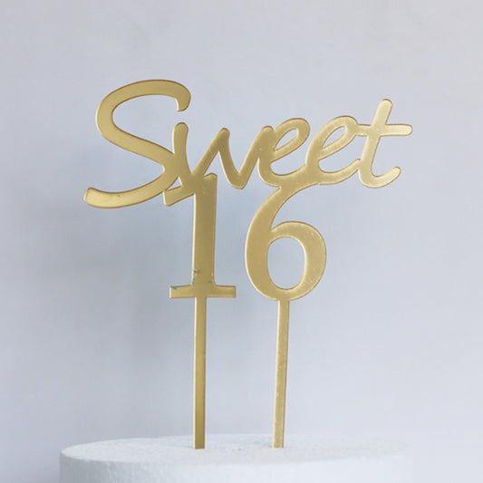 Gold Acrylic Sweet 16 Cake Topper