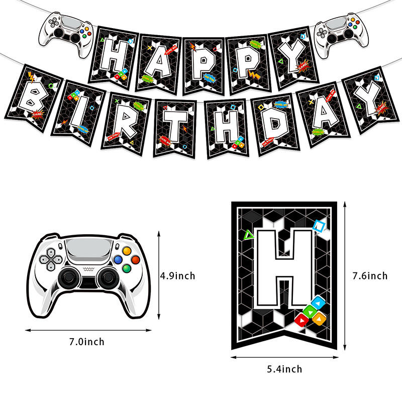 Game On Black Happy Birthday Letter Banner