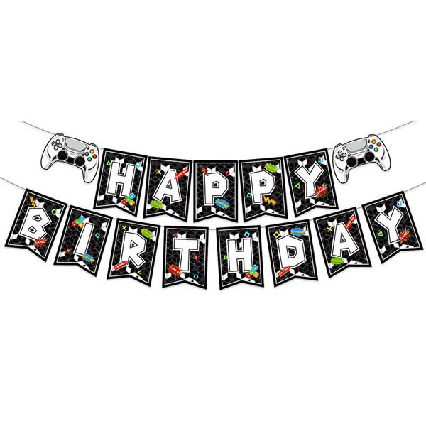 Game On Black Happy Birthday Letter Banner