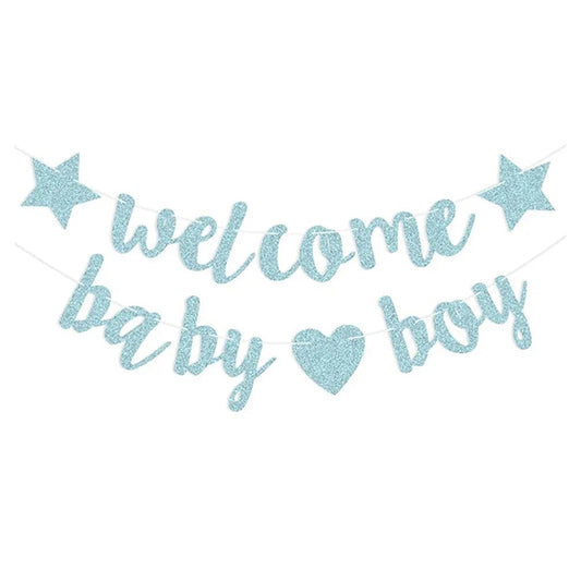 Welcome Baby Boy Glitter Banner