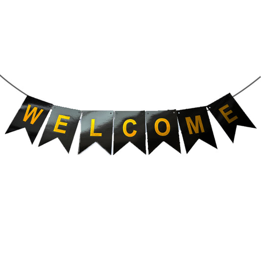 Welcome Black Banner Gold Text