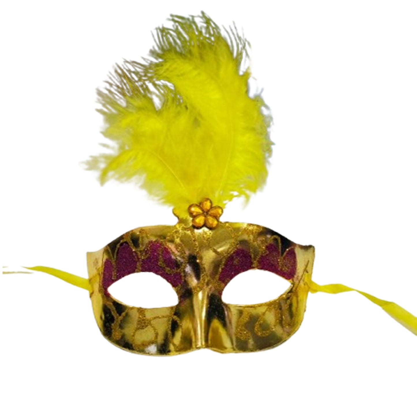 Yellow Feather Masquerade Mask