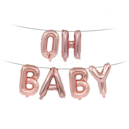 Oh Baby Foil Balloon Banner Rose Gold