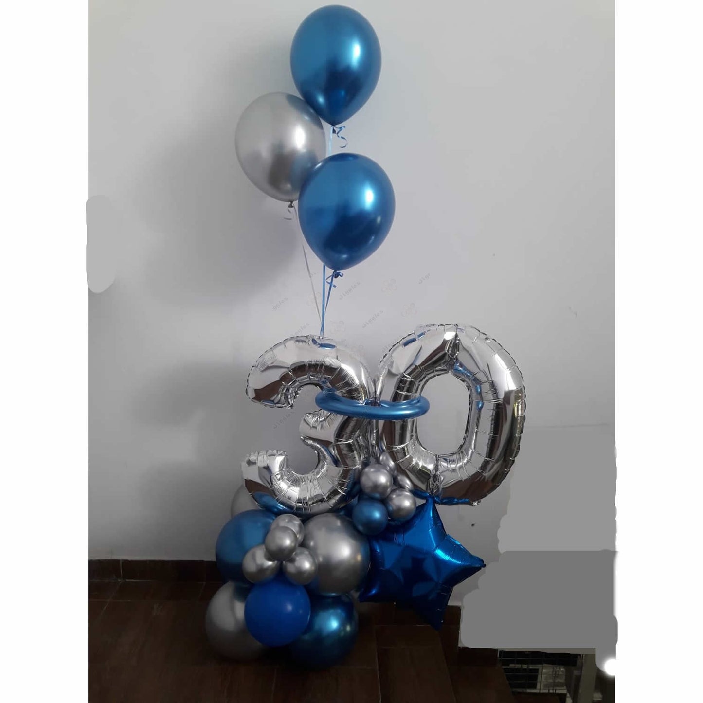 Silver, Blue Number Combo Balloon Setup