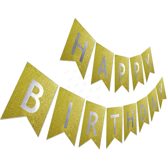 Happy Birthday Banner Glitter Gold