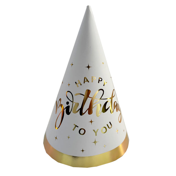 Happy Birthday white & Gold Hat
