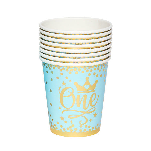 Blue Gold One Year Birthday Paper Cups
