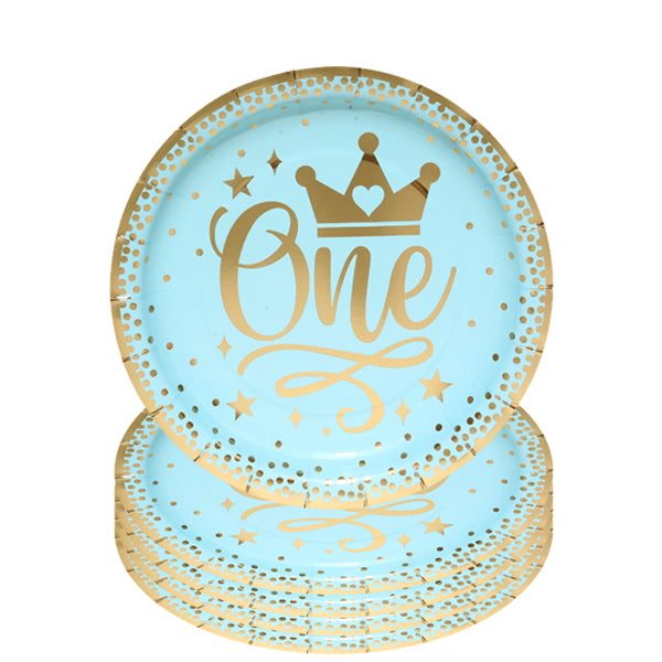 Blue Gold One Year Birthday Paper Plates