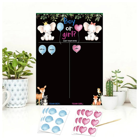 Baby Shower Party Gender Secret Game Poster Set Balloon Heart Stickers (Black)