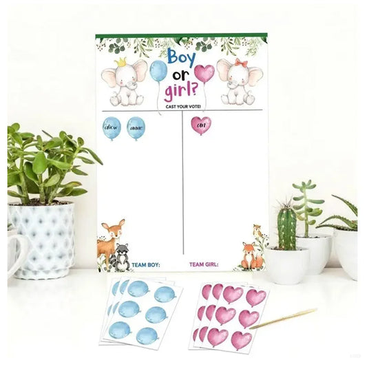 Baby Shower Party Gender Secret Game Poster Set Balloon Heart Stickers (white)
