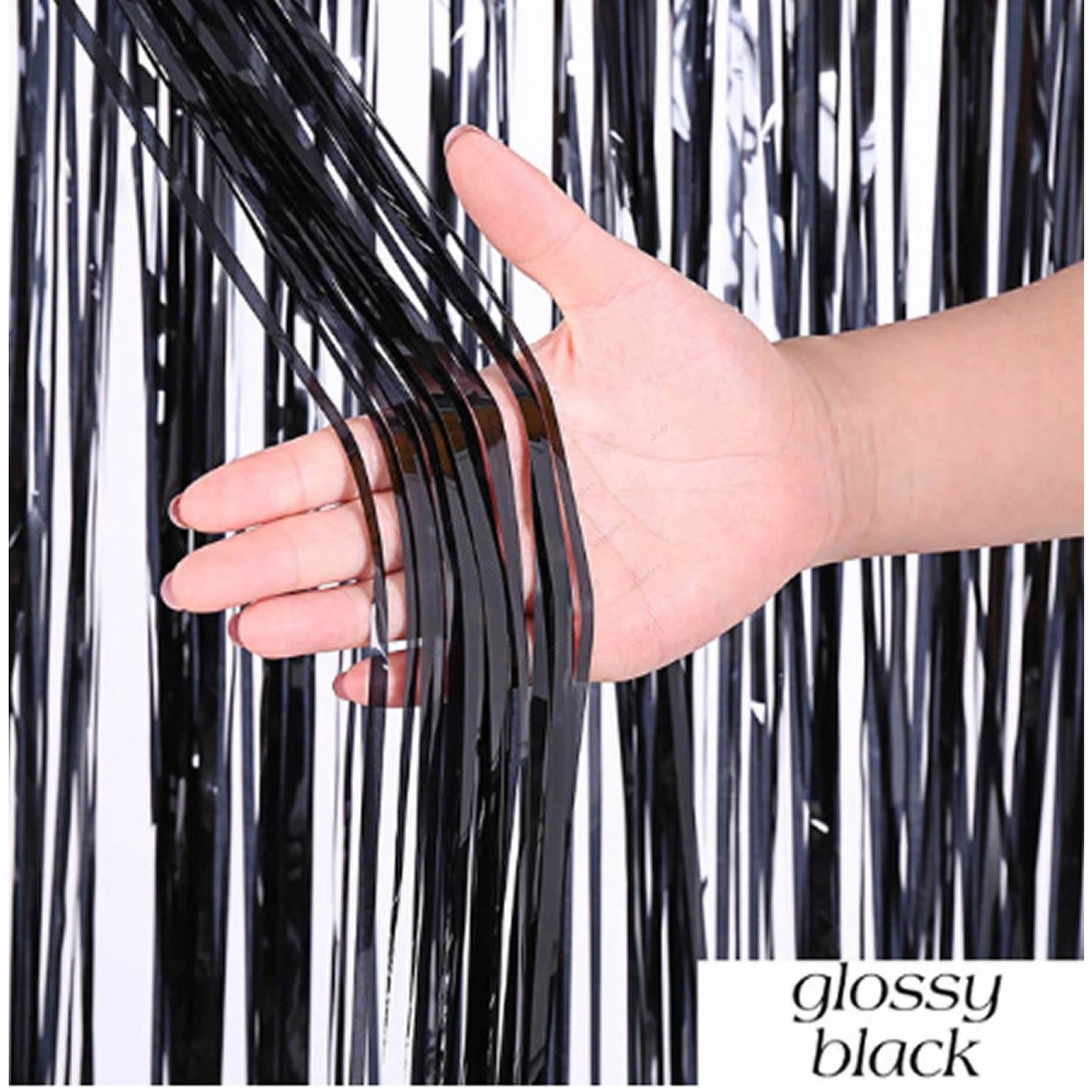 Glossy Black Foil Fringe Curtain