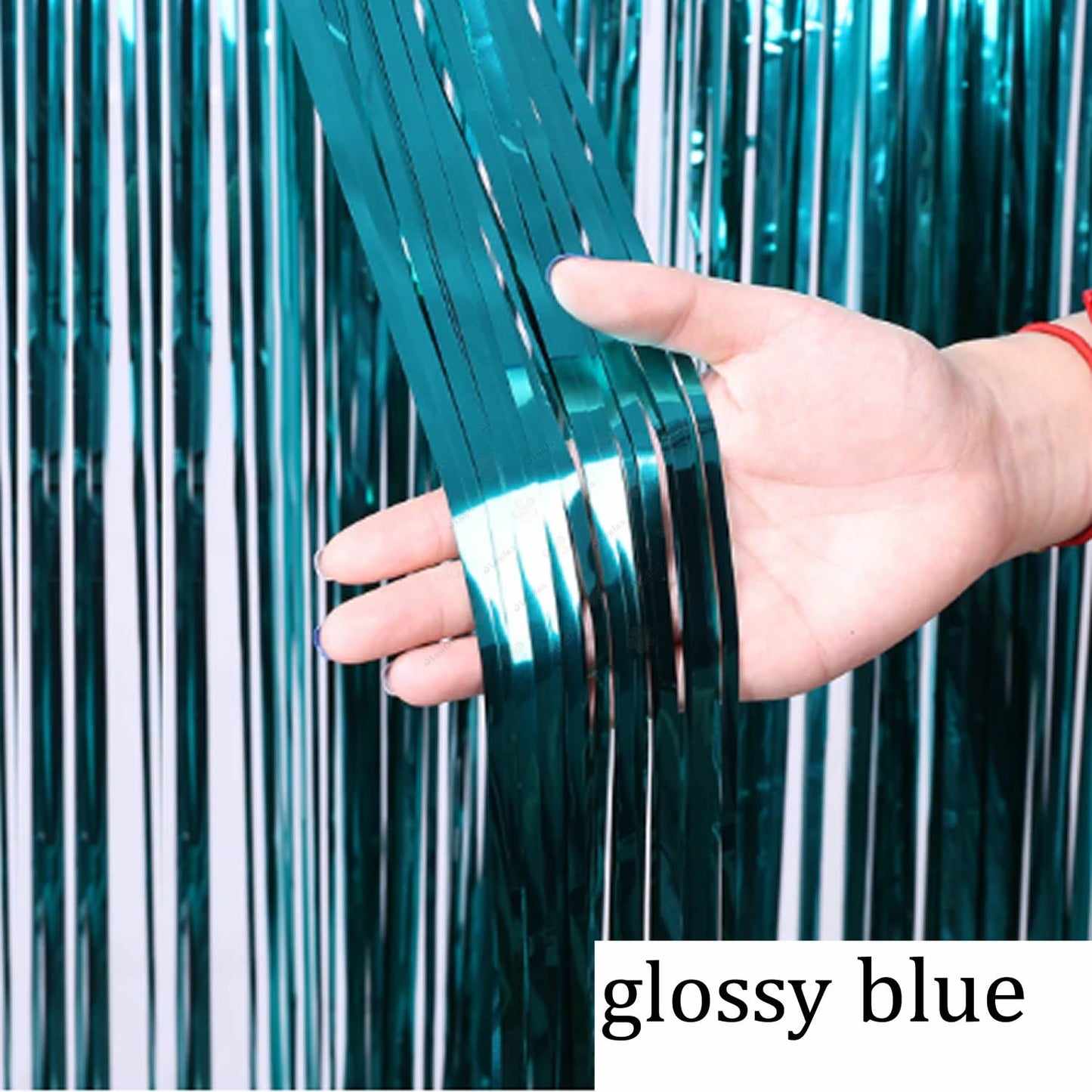 Glossy Blue Foil Fringe Curtain