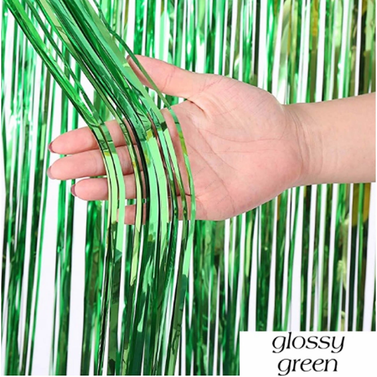 Glossy Green Foil Fringe Curtain