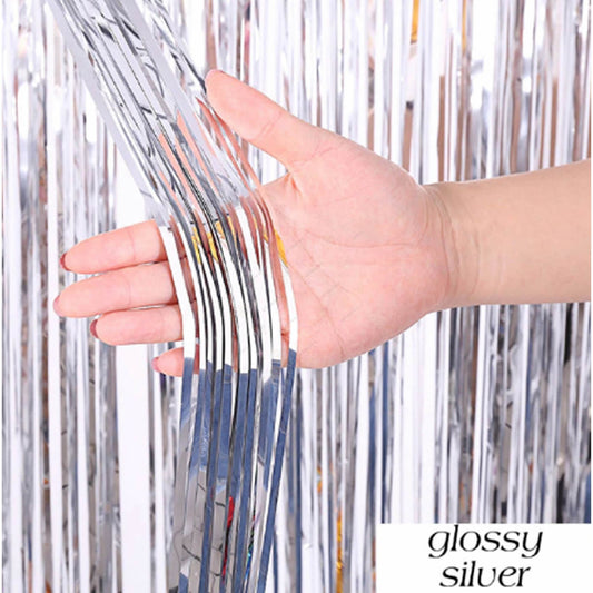 Glossy Silver Foil Fringe Curtain