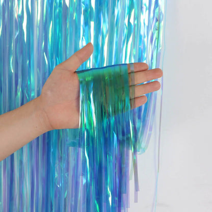 Iridescent Blue Foil Fringe Curtain