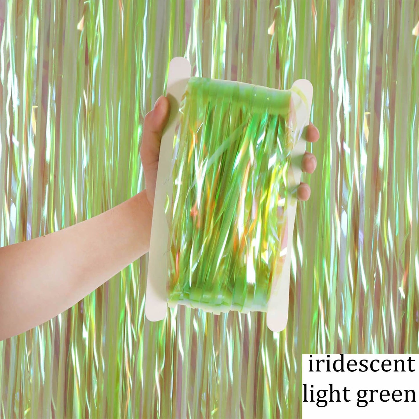 Iridescent Light Green Foil Fringe Curtain