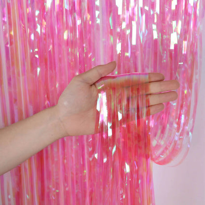 Iridescent Pink Foil Fringe Curtain