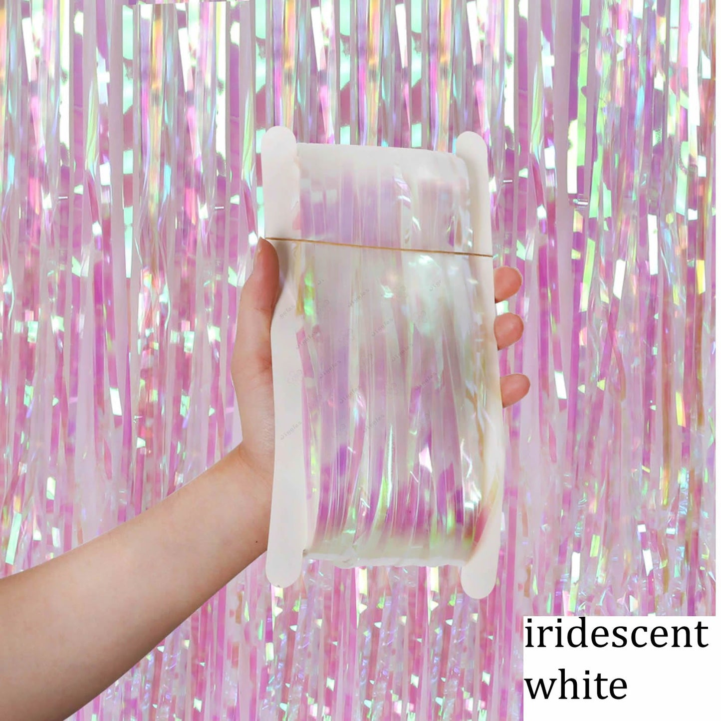 Iridescent White Foil Fringe Curtain