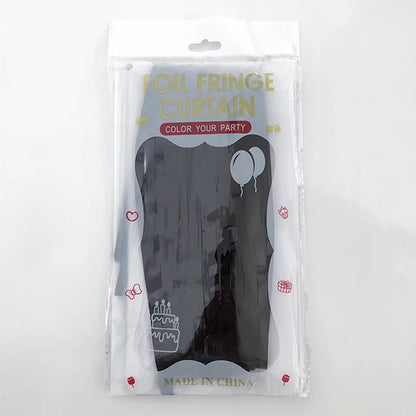 Glossy Black Foil Fringe Curtain