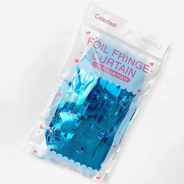 Glossy Light Blue Foil Fringe Curtain