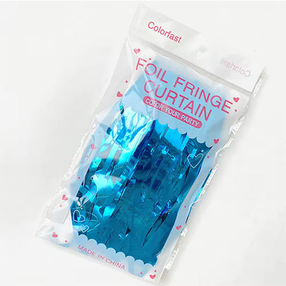 Glossy Light Blue Foil Fringe Curtain