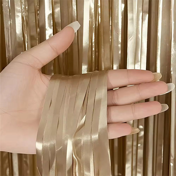 Matte Champagne Foil Fringe Curtain