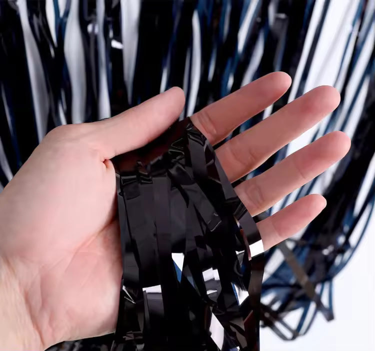 Glossy Black Foil Fringe Curtain