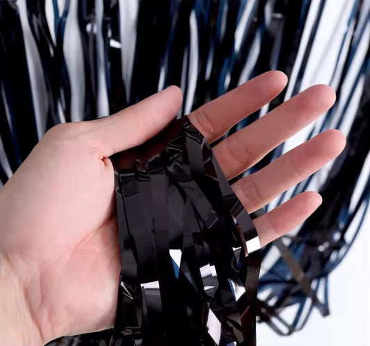 Glossy Black Foil Fringe Curtain