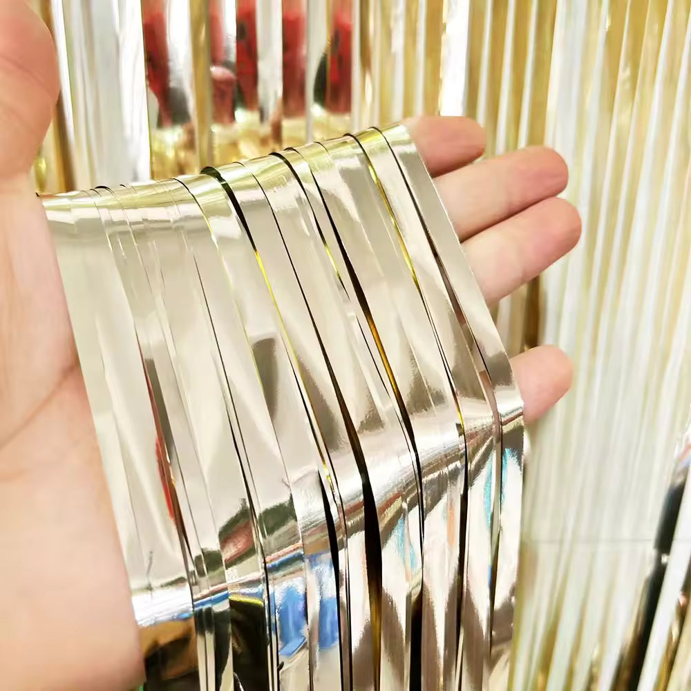 Glossy Dull Gold Foil Fringe Curtain
