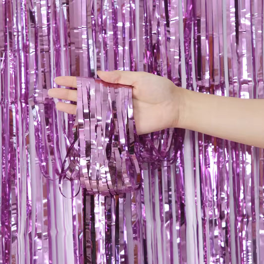 Glossy Light Purple Foil Fringe Curtain