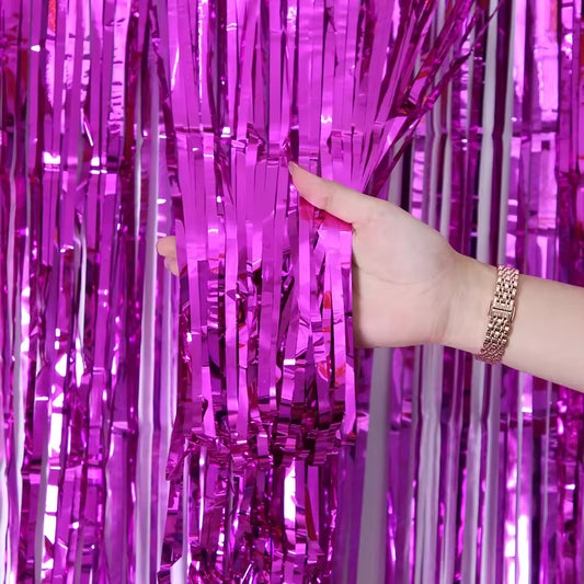 Glossy Hot Pink Foil Fringe Curtain