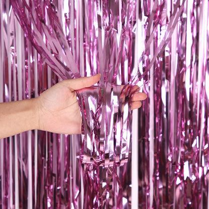 Glossy Pink Foil Fringe Curtain